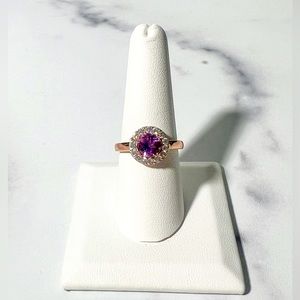 1.06ctw Round Amethyst 0.70ctw White Zircon 18kRose Gold Over Sterling Halo Ring
